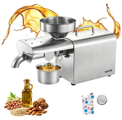 Produktbild von VEVOR Elektrische Ölpresse, 850W Edelstahl Öl-Extraktionsmaschine, 0-300℃ / 32 - 572 ℉ einstellbare Temperatur, Heißpress-Ölpressmaschine zum Pressen von Erdnüssen, Sesamsamen, Raps, Teesamen