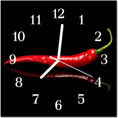 Produktbild von Glasuhr Wanduhr Küchenuhr Echt-Glas 30x30 cm Chilischote schwarz rot