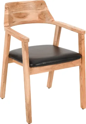 Produktbild von Esszimmerstuhl massive Akazie natur Sitz Echtleder schwarz ANGEL