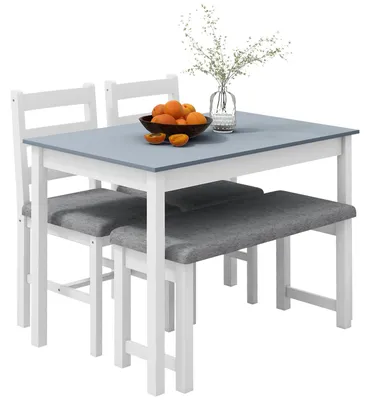 Image de Ensemble de salle à manger HOMCOM avec table et chaises rembourrées, banc – Ensemble de salle à manger 4 pièces
