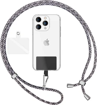 Immagine prodotto di NALIA Cordino universale con 2 cuscinetti e moschettone - Catena portacellulare da 160 cm - Nero Bianco Orca