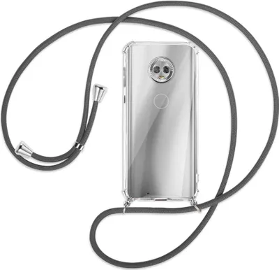 Produktbild von Handykette Backcover-Schutzhülle mit Band (Metall silberfarben) für Motorola Moto G6 - dunkelgrau