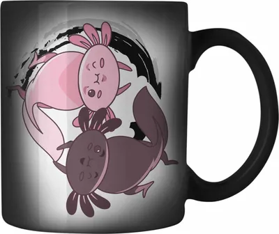 Produktbild von Trendation - Axolotl Farbwechsel Zauber-Tasse Grafik Lustig Geschenkidee Schwanzlurch Tiere Geschenk Ying Yang Zeichen (Schwarz)