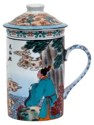 Produktbild von Keramik Teetasse mit Deckel + Sieb für Losen Tee mit (Meeresblick, 508), Asiatisches Motiv, Porzellan, Tee-Becher