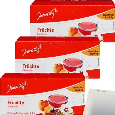 Produktbild von Jeden Tag Tee Früchte 3er Pack (3x25x3g Packung) + usy Block