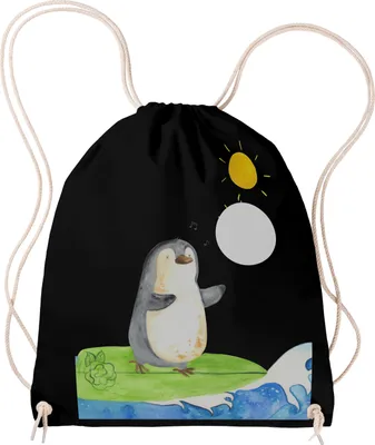 Produktbild von Mr. & Mrs. Panda Beutel Pinguin Surfer - Schwarz - Geschenk, Portugal, Baumwollbeutel, Optimistisch, Hawaii, Urlaub, Jutebeutel, Motiviert, wander rucksack, Turnbeutel