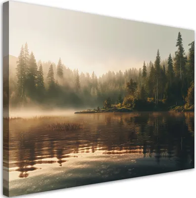 Produktbild von Leinwandbild Nebel über dem See 120x80 Feeby Grün bild für die wand bereit zum aufhängen