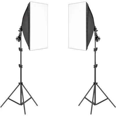 Zdjęcie produktu dla Zestaw oświetleniowy softbox do fotografii, softboxy 50x70 cm, statywy oświetleniowe 2 m, bez żarówek, bez torby