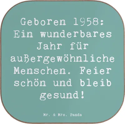 Produktbild von Mr. & Mrs. Panda Tassen Untersetzer Spruch 1958 Geburtstag - Meeresbrise - Geschenk, Geburtsjahr, besondere Jahre, Alter, Coaster, Tischuntersetzer, Tischschoner, Geboren