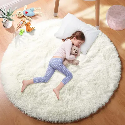 Produktbild von Plüschteppich rund 80cm flauschig Shaggy Wohnzimmer Kinderzimmer