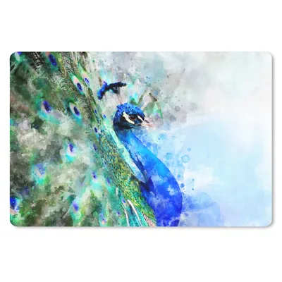Produktbild von MuchoWow® Mauspad Mousepad Aquarell - Pfau - Blau 27x18 cm - Mousepads - Maus Mat - Pad - Mausunterlage - Büroartikel - Desk Matten