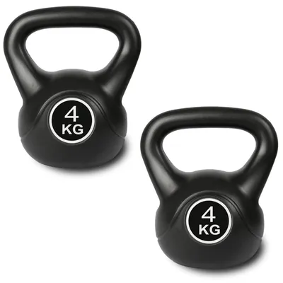 Produktbild von 2er Set Kugelhantel 4kg Schwarz Kettlebell Schwunghantel Rundgewicht Fitness Krafttraining Kugelgewicht