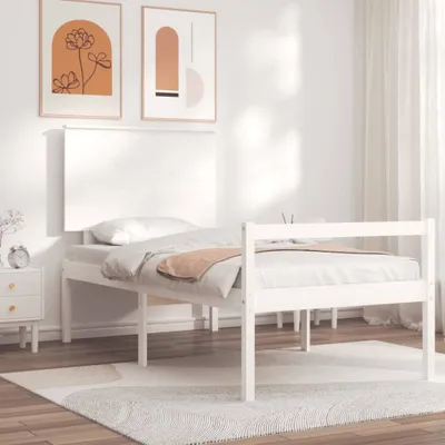 Produktbild von The Living Store Seniorenbett mit Kopfteil 90x200 cm Weiß Massivholz