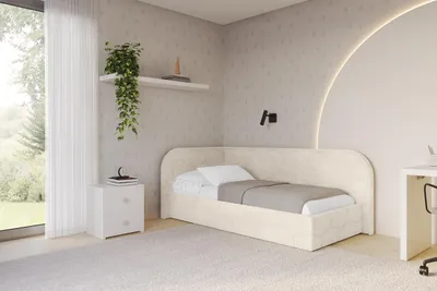Produktbild von ALTDECOR Jugendbett mit Bettkasten JAXY - 90x200 - Beige - Monolith 04 - Rechts angeordnet - Einzelbett mit Stauraum - Polsterbett Kinderbett