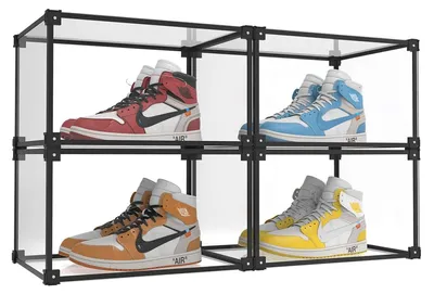 Transparente Schuhbox aus Acryl, 4er-Set, stapelbar, schwarz