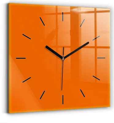 Produktbild von Wallfluent Wanduhr – Stilles Quarzuhrwerk - Uhr Dekoration Wohnzimmer Schlafzimmer Küche - Zifferblatt mit Striche - schwarze Zeiger - 30x30 cm - Orange