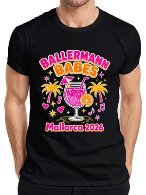 Productafbeelding van Ballermann Babes Mallorca 2026, vakantiefeest op Mallorca, meidenuitje, vrijgezellenfeest, heren T-shirt, zwart, maat M