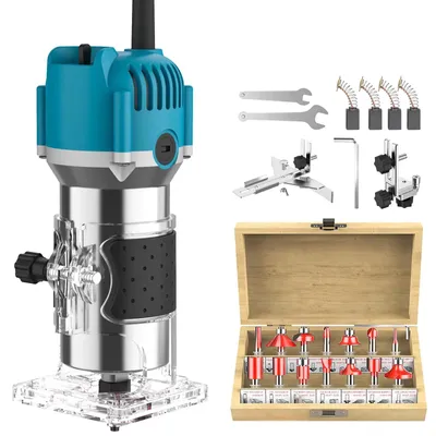 Obrázok produktu pre Elektrická frézka – frézka na drevo – 800 W – 30 000 otáčok/min – upínacia hlava 0,635 cm – 15 fréz – spracovanie dreva