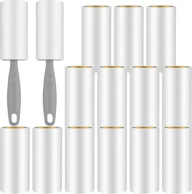 Produktbild von Famanu Pluisroller 15 Rollen mit 2 Handgriffen - Extra Klebrige Fusselrolle für Tierhaare, Kleidung und Möbel