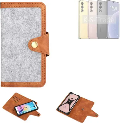 Produktbild von K-S-Trade Handyhülle kompatibel mit Meizu 20 Schutzhülle Filz-Hülle Kunst-Leder hellgrau braun (1x)
