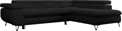 Produktbild von Ecksofa Sofa Schwarz, Wohnlandschaft L-Form mit Schlaffunktion und Bettkasten, Schlafsofa mit Bettkasten, Sofa mit Einstellbare Kopfstützen, Peter L - Schwarz Boucle - Rechts Schwarz