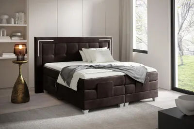 Produktbild von MEBLINI Boxspringbett Elektrisch Verstellbar mit LED - Gepolstert Doppelbett mit Matratzen und Toppers - Polsterbett - Bett mit Kopfteil - TARENTE - 140x200 - H3/Dunkelbraun Samt