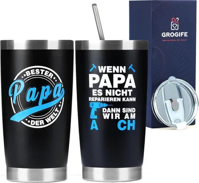 Image de Tasse isotherme amusante pour papa - Gobelet to go 600ml, Tasse à café en acier inoxydable avec slogan