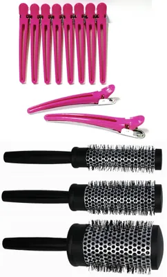Produktbild von HF Profi-Rundbürsten-Set - Föhnbürsten 3 Stck. incl. 10 Stck. Kombi-Clips pink (Deutscher Fachhändler!)