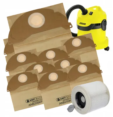 Produktbild von Kärcher Staubsaugerbeutel Papier Set mit Filter, 10 Stück für WD2/WD3