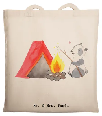 Produktbild von Mr. & Mrs. Panda Stoffbeutel Panda Campen - Transparent - Geschenk, Zelten, gehen, Uni Tasche, Laptoptasche, Camping, Campingplatz, Tragetasche, dokumententasche