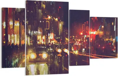Produktbild von Bild auf Leinwand - Leinwandbild - Stadt Nacht Straße - 120x70cm - Wand Bild - Wanddeko - Leinwanddruck - Bilder - Kunstdruck - Wanddekoration - Leinwand bilder - Wandkunst - DL120x70-3762