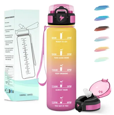 Produktbild von Motswedi Trinkflasche 1l, mit Strohhalm, Trinkflasche Kohlensäure Geeignet, Einhandöffnung, Wasserflasche, Mit Zeitstempel, Flasche, Wasserflasche 1l,