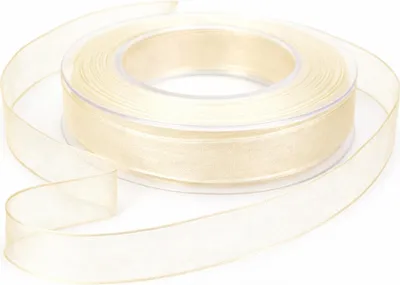 Produktbild von Chiffon Organza Dekoband mit Drahtkante 25 mm breit 20 m auf Rolle creme