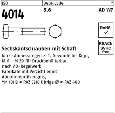 Produktbild von Reyher  Sechskantschrauben ISO 4014 5.6 M 8 x 100 AD W7 (100 Stück)