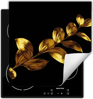 Produktbild von DarHaus Herdabdeckplatte 60x52 cm Anti Rutsch Matte Aufrollbar, schwarz - gold - Blume