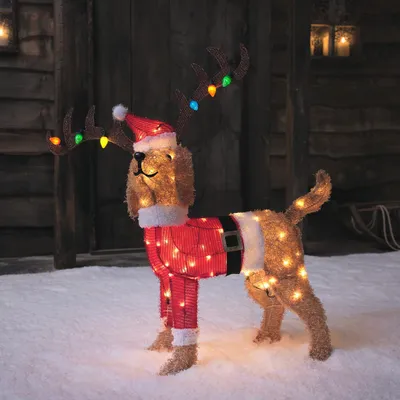 LED Weihnachtshund 80 cm, 70 warmweiße LEDs, Timer, IP44