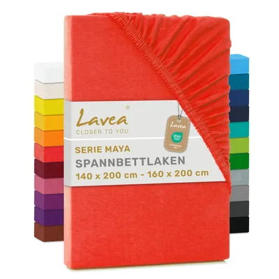 Produktbild von Lavea® Spannbettlaken 140x200cm - 160x200cm, Maya, 100% Baumwolle – Weiches, atmungsaktives Bettlaken für Matratzen bis 20cm - Karminrot