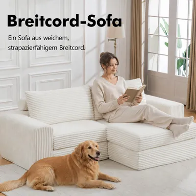 Produktbild von PixelPilot Ecksofa mit Hocker,Eckcouch, Polstermöbel, Sofa, Couch modern,modulares Wohnzimmer Sofa mit breiten Armlehnen und 4 Rückenkissen