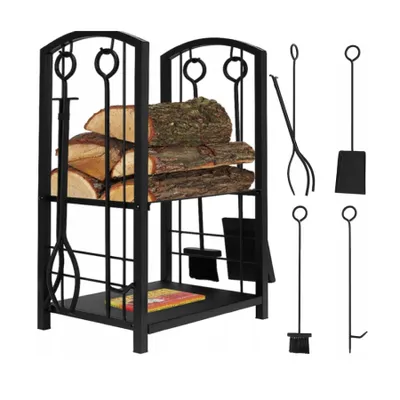 Productafbeelding van Houtrek voor houtblokken, metalen, set voor houtopslag, kaminaccessoires, 5-in-1, voor binnen, model 10123