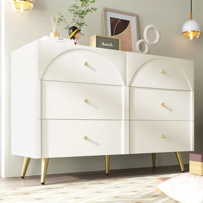 Immagine prodotto di okwish Commode 120x40x85 cm con 6 cassetti e gambe in metallo per camera da letto, bianco