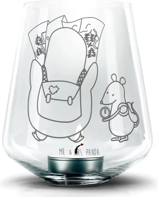 Produktbild von Mr. & Mrs. Panda Laterne Pinguin & Maus Wanderer - Transparent - Geschenk, Glas Windlicht, Teelichthalter, Wandern, Abenteuer, mit Gravur, Kerzenhalter, Roadtrip
