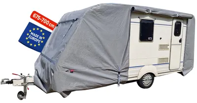 Produktbild von POLCOVER Abdeckplane für Wohnwagen | UV-resistente Wetterfeste Wohnmobilabdeckung | Langlebig Schutzhülle Atmungsaktive | 5 Schicht Wohnwagenplane 700 x 250 x 230 cm (UK-Version)