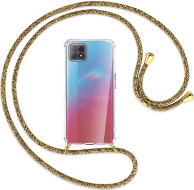 Produktbild von Handykette Backcover-Schutzhülle mit Band (Metall goldfarben) für Oppo A73 5G - braun+beige
