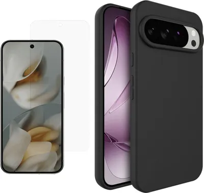 Immagine prodotto di Per Google Pixel 10 Pro XL silicone TPU protettivo telefono cellulare caso nero + 9H vetro temperato