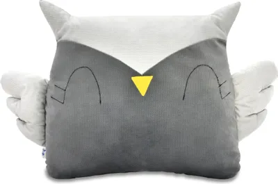Produktbild von Pepi Kuschelkissen in Form einer Eule - Handgenäht Antiallergenes Kissen 42×35 cm Kinderkissen Dekokissen für Babys Plüscheule Kuscheltier Dark Grey