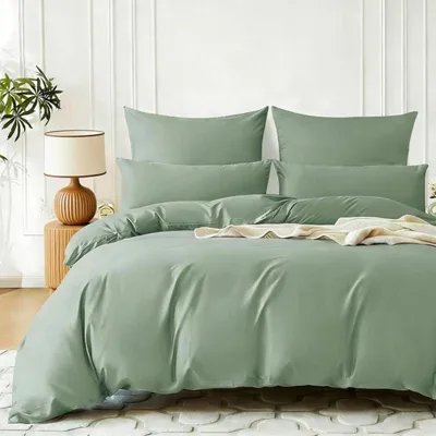 Produktbild von Bettwäsche Set Mako Satin 135x200cm Salbeigrün 100% Baumwolle 4-teilig mit Reißverschluss