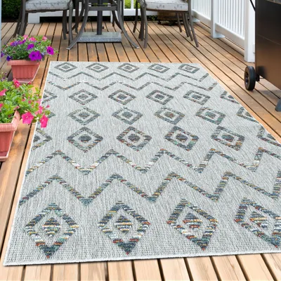 Obrázek produktu pro Carpetsale24 Venkovní koberec odolný proti povětrnostním vlivům pro terasu Balkon Kuchyňský koberec Voděodolný venkovní koberec Vícebarevný High-Low Effect Velikost 240x340 cm