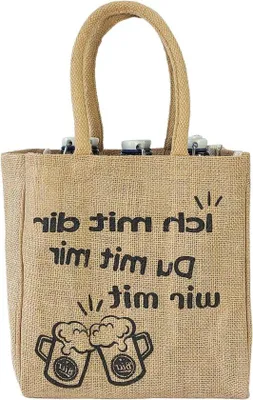 Produktbild von Famanu Flaschenhalter für 6 Flaschen - Jute Tragetasche mit Trennwänden - Natur