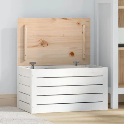 Produktbild von vidaXL Truhlica biela 59,5x36,5x33 cm Masívne borovicové drevo