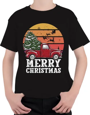 Produktbild von Merry Christmas Truck Weihnachtsbaum - Weihnachten Weihnachtsgeschenk Christmas Uni Kinder T-Shirt, Schwarz, 140